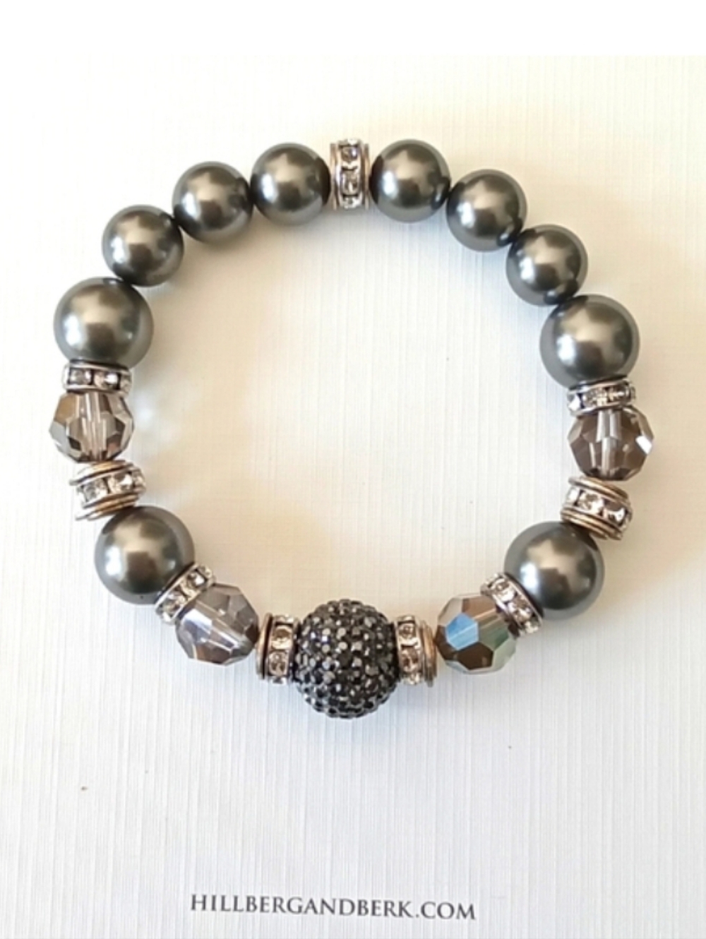 Hillberg & Berk Hematite Sparkle Ball Pearl Stretch Bracelet